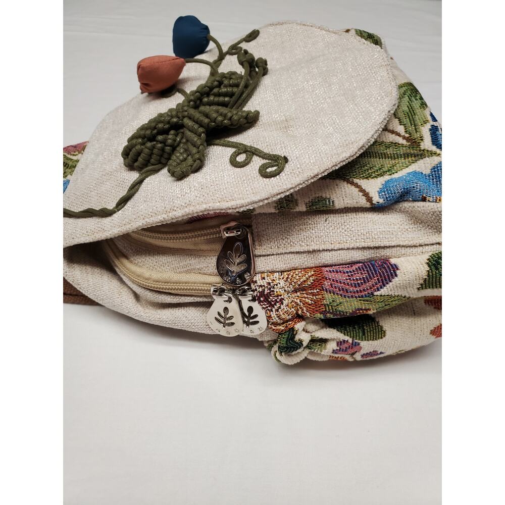 Boho Tapestry Mini Backpack Floral Embroidered Macrame Flower Accent - Picture 4 of 9